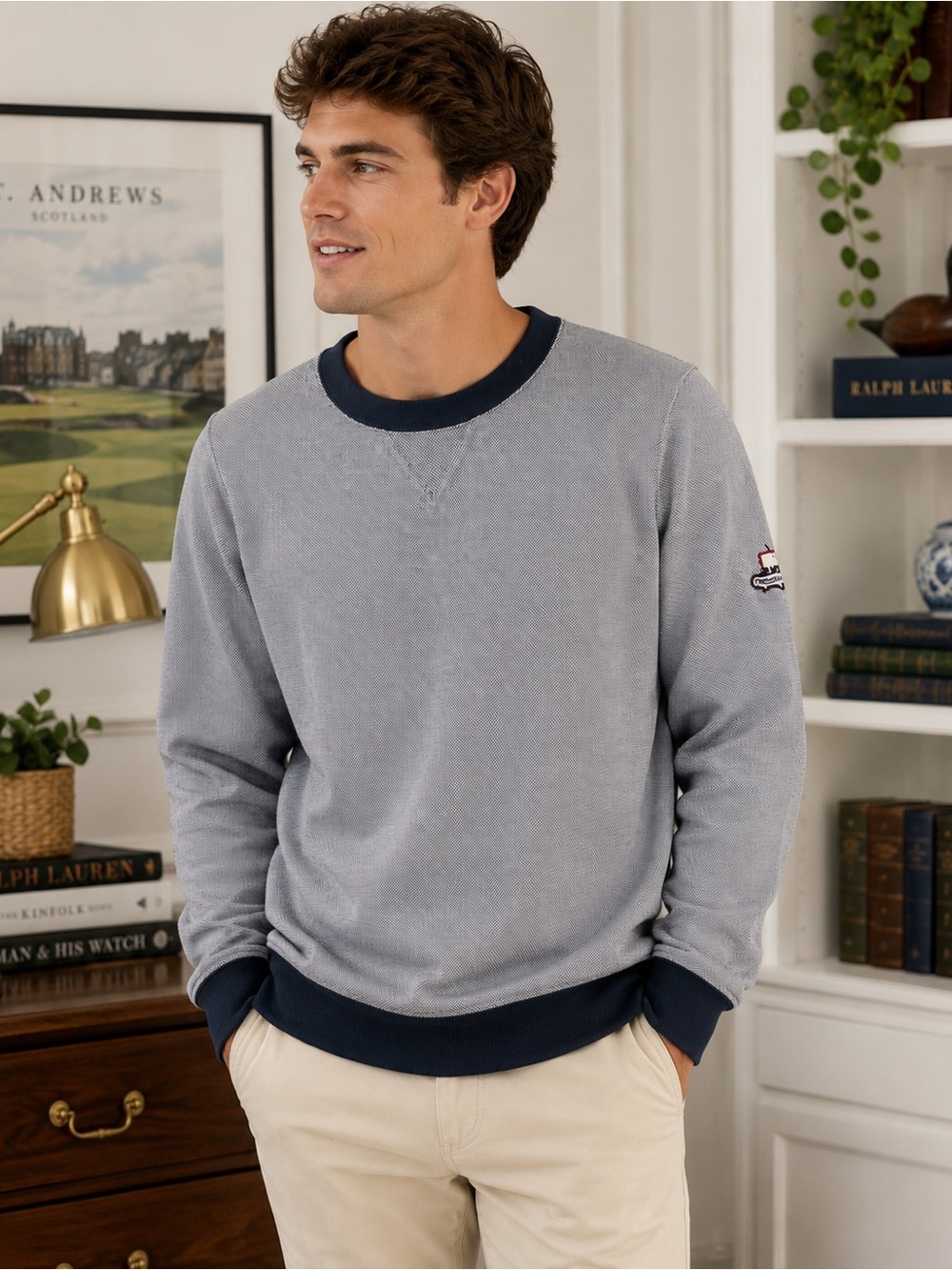 Antigua Grey Crewneck Sweatshirt | Medium | Cotton Blend Pullover
